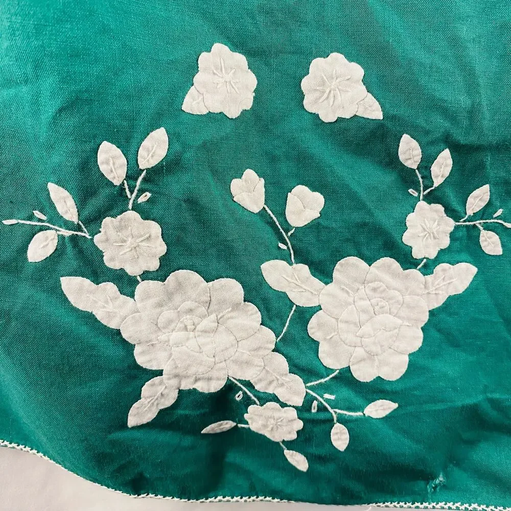 Vintage Green Table Runner Placemats Napkins Floral‎ Applique Cottagecore 8 sets